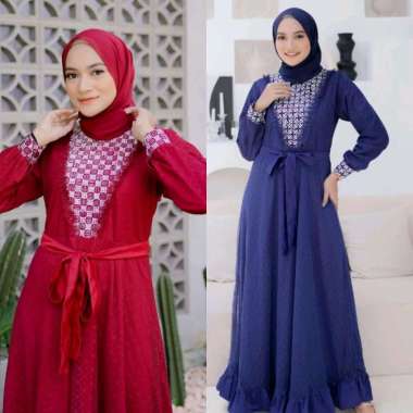 SNOEBEL BATIQUE KRY AYUMA DRESS MUSLIM WANITA GAMIS BATIK CAP KOMBINASI TILE M MERAH