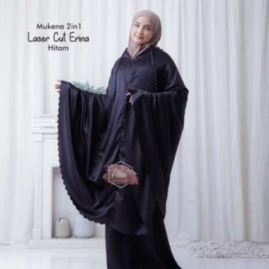 Pusat Mukena Indonesia - MUKENA 2IN1 PREMIUM LASER CUT ERINA HITAM Semua Ukuran