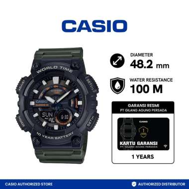 CASIO Digital Analog Jam Tangan Pria [Original/ AEQ-110W-3AVDF] Black Green