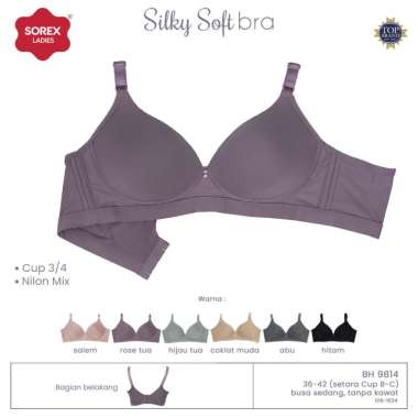 Sorex Silky Soft Bra Tanpa Kawat Cup B-C Kait 3 Busa Sedang Daily Bra BH 9814 Coklat Muda 40
