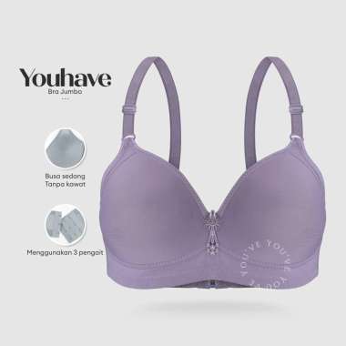 You've (YouHave) BH Wanita Bra Wanita Cup Jumbo Besar D BH Tanpa Kawat 100037 Purple 44