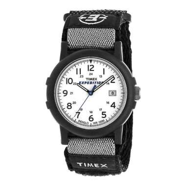 Jam Tangan Pria Timex Expedition Camper T49713 Indiglo White Dial Black Fabric Strap Multicolor