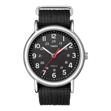 Jam Tangan Pria Timex Weekender Slip-Thru T2N647 Indiglo Black Dial Black Nylon Strap Hitam