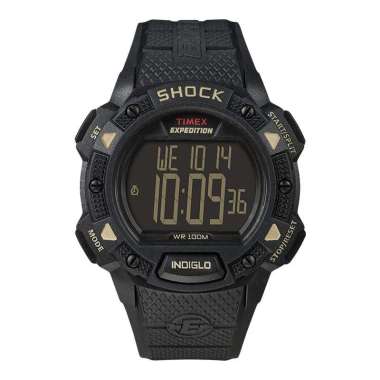 Jam Tangan Pria Timex Expedition Shock T49896 Indiglo Digital Dial Black Resin Strap Hitam