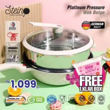 (BONUS SABUT NYLON) Steincookware Stein Platinum Pressure Wok Cooker 32cm HIJAU / CREAM (ORIGINAL) C