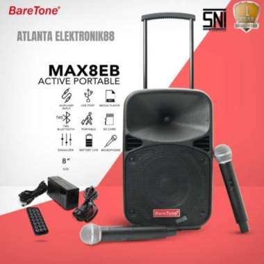 Speaker Aktif portable Baretone MAX 8EB 8 inch hitam