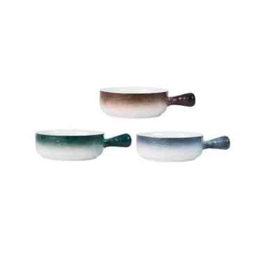Mangkok Keramik Tahan Panas Jade Dengan Gagang Tebal / Mangkok Keramik Saji Panci Ramen Korea, Sebla