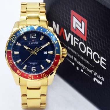Naviforce 9192 Jam Tangan Analog Pria Original Stainless Steel Gold Blue