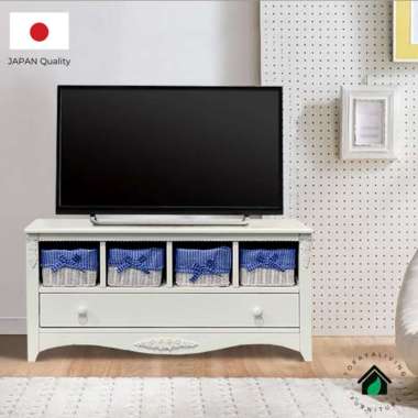 TORAYA Lemari Kabinet Pendek Rak TV Laci Rotan Minimalis Putih RS-4D LBWH kain coklat