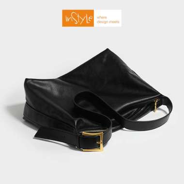 Tas Korean Style Tas Bahu Wanita Textured Import PU Leather Lembut Fashion 2021 (T2-004) hitam