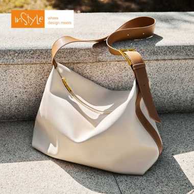 Tas Korean Style Tas Bahu Wanita Textured Import PU Leather Lembut Fashion 2021 (T2-004) Putih-Cokla
