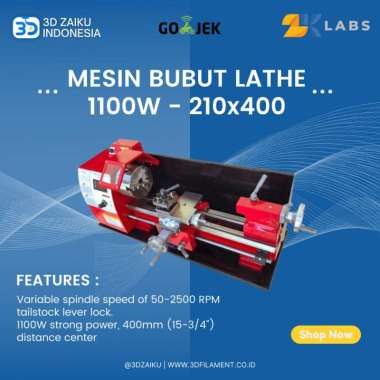 Mesin Bubut Lathe Kayu Besi 1100W Brushless 210x400 125mm Chuck