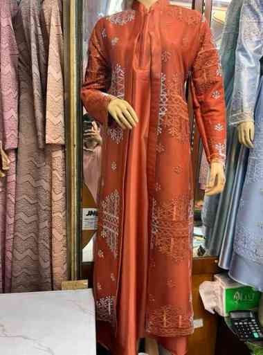 Dress Brokat Corneli Tulang Kombinasi Moscrepe Gamis Brokat Terbaru Gamis Pesta JUMKEN bata