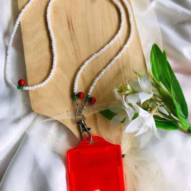 Lanyard Tali Kalung Name Tag ID Card Mutiara Shell x Kristal