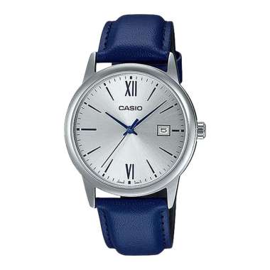 Jam Tangan Pria Casio General MTP-V002L-2B3UDF Silver Dial Blue Leather Band Biru