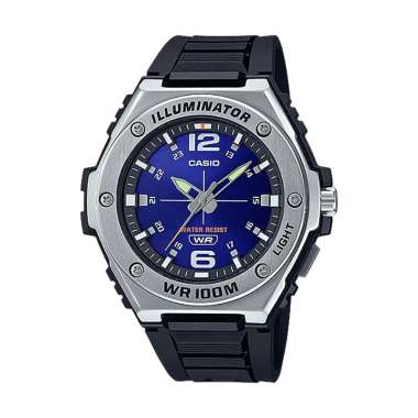 Jam Tangan Pria Casio General MWA-100H-2AVDF Illuminator Blue Dial Black Resin Band Hitam
