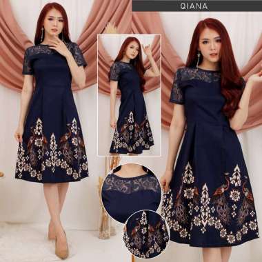 Evercloth Qiana Dress Batik Wanita Terusan Batik Couple Modern Kebaya Couple Set Seragam Family S-M