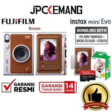JPC KEMANG Fujifilm Instax Mini Evo Fuji Instant Camera Mini Evo GARANSI RESMI + Scrn+64+1Twin (BR)