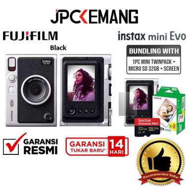 JPC KEMANG Fujifilm Instax Mini Evo Fuji Instant Camera Mini Evo GARANSI RESMI + Scrn+32+1Twin (BL)
