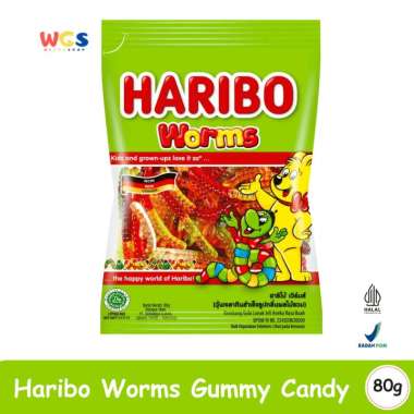 HARIBO Worms Gummy Candy 80g β Permen Jelly Bentuk Spiral Warna-warni Rasa Buah