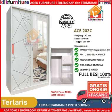 PROMO Lemari Pakaian Besi Pintu SLIDING Anti Rayap Banjir VECTOR 90