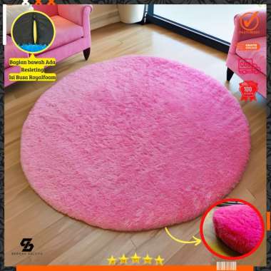Karpet bulu bulat diameter 100 tebal 5.5cm isi busa Royal foam maroon