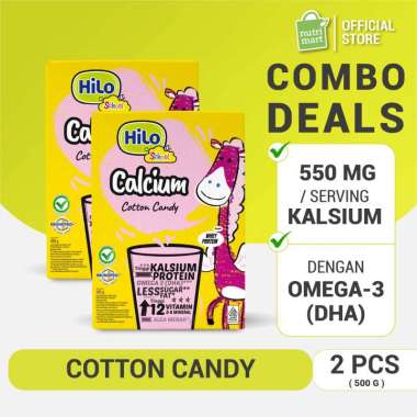 Twin Pack - HiLo School Cotton Candy 500 g (2 pcs) - Susu Anak Tinggi Kalsium Protein Lebih Rendah G