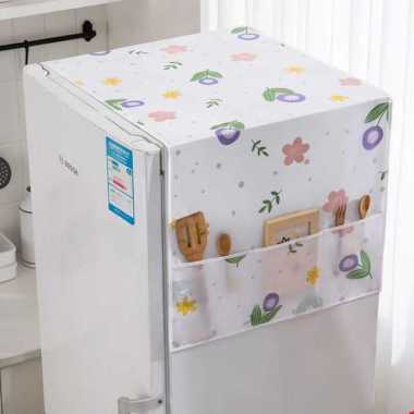 Kain/ Taplak Penutup Kulkas/Cover Penutup Kulkas Waterproof Peva KS006G.Flower