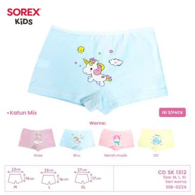 (2 PCS) Sorex Kids Celana dalam Boxer Anak Perempuan Katun Mix CD SK 1312 L