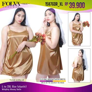 FOLVA dress tanktop baju tidur satin 1587GDR_XL big size jumbo Gold L-XL