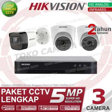 PAKET CCTV HIKVISION 5MP 4 CHANNEL 3CAMERA 4 TB
