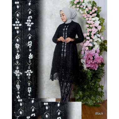 ASHI Baju Kebaya Wanita Dewasa Brukat Set Rok Brokat Pesta Kondangan hitam