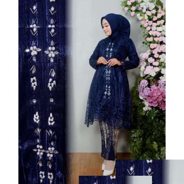 ASHI Baju Kebaya Wanita Dewasa Brukat Set Rok Brokat Pesta Kondangan navi
