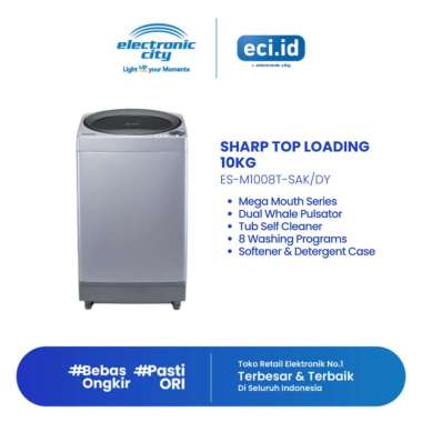 Sharp Mesin Cuci Top Loading 10Kg - ES-M1008T-SAK/DY