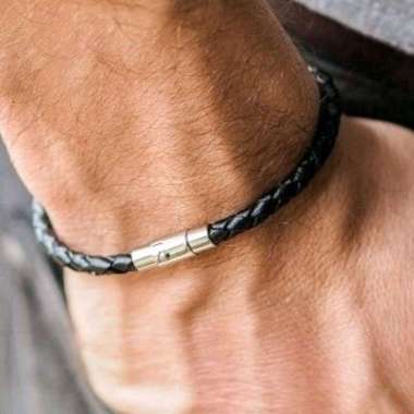 Gelang Pria Wanita Kulit Asli Premium Berkualitas Tahan Karat 18cm