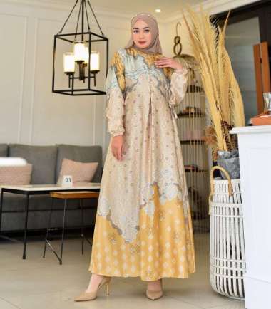 HSN - Baju Gamis Batik Wanita Muslimah Gaun Pesta Wanita Muslim Dewasa Mewah HSN4