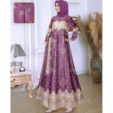 HSN - Baju Gamis Batik Wanita Muslimah Gaun Pesta Wanita Muslim Dewasa Mewah HSN3