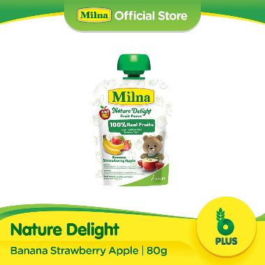 Milna Nature Delight Pure Buah Pisang, Stroberi, Apel 80gr (6-12 Bulan)