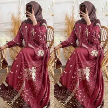 RAFLES - Baju Gamis Batik Wanita Muslimah Gaun Pesta Wanita Muslim Dewasa Mewah RFS 10