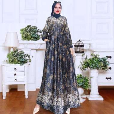 RAFLES - Baju Gamis Batik Wanita Muslimah Gaun Pesta Wanita Muslim Dewasa Mewah RFS 8