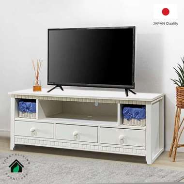 TORAYA - Rak Lemari TV Murah Bufet Minimalis Jasmine-Low Board WH Kain Putih