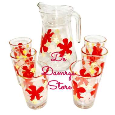 KIMGLASS KALLE Water Pitcher Set Perangkat Minum [7 Pcs] Transparent