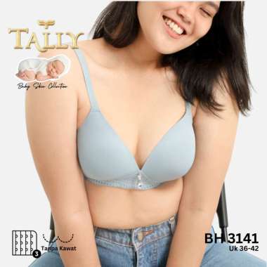 TALLY Bra Tanpa Kawat Bahan Katun Baby Skin Busa Tipis Cup C Kait 3 Bra Harian BH 3141 Biru 42