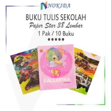 Nokida Buku Paper Star [38 Lembar/10 Buku/ Pack] / Peralatan Sekolah / Buku Tulis Sekolah 1 Pak / Bu
