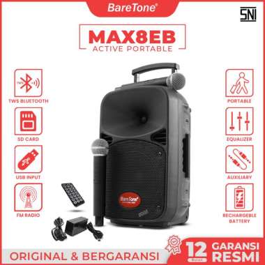 Speaker Portable 8 Inch Baretone MAX8EB Mic wireless mp3 Bluetooth