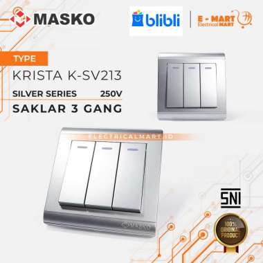 Masko Krista SILVER Saklar Triple 3 GANG ABU-ABU K-SV213