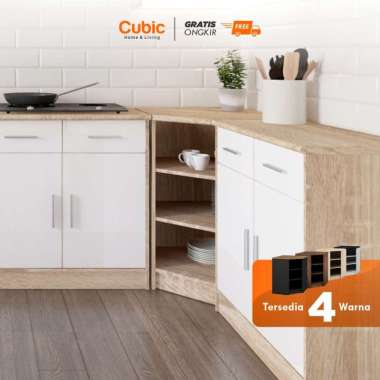 Cubic Kitchen Set Sudut Minimalis / Rak Bawah Lemari Dapur / ELENA AVE KSBS White-Black Emboss