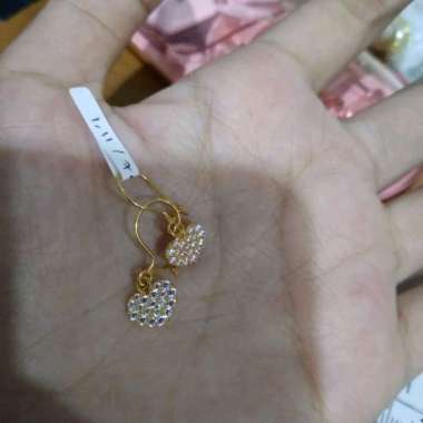 Anting Kait Love Permata Putih Mewah Elegant Hadiah Kekasih Emas Asli