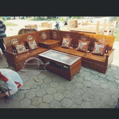 Meja kursi ruangan pojok tamu kayu jati Jepara + bantal