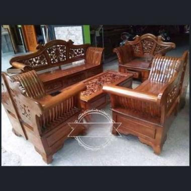 Meja kursi ruang tamu ukir kayu jati mebel Jepara